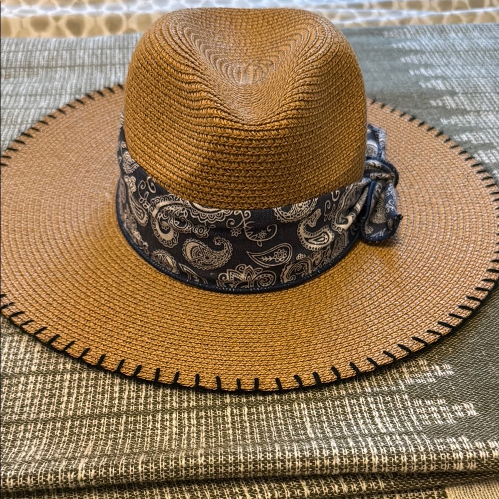 Brown Wide Brim Hat with Paisley Band
